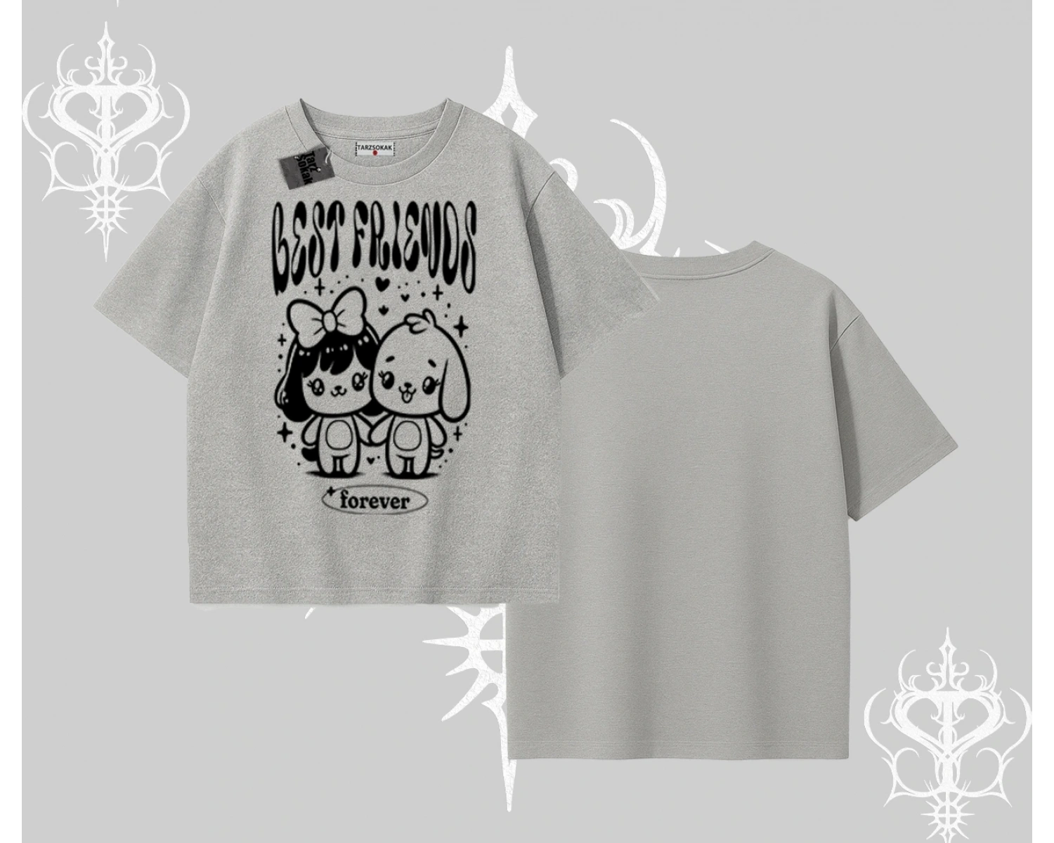 Oversize Tshirt Best Friends Forever Baskılı Sevimli Tasarım