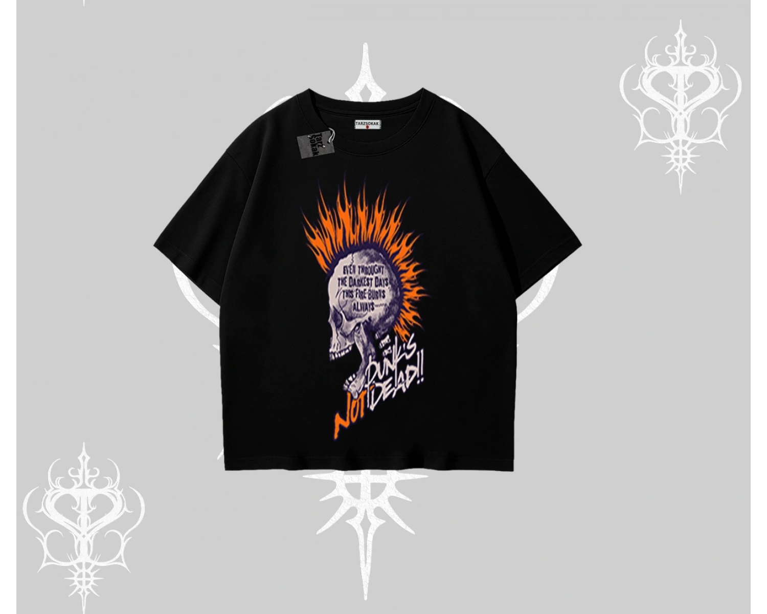 Oversize Tshirt Burning Skull Rebel Street Anthem
