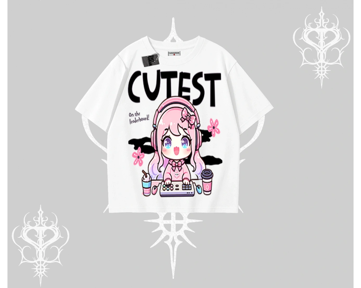Oversize Tshirt Cute Anime Gamer Girl Baskılı