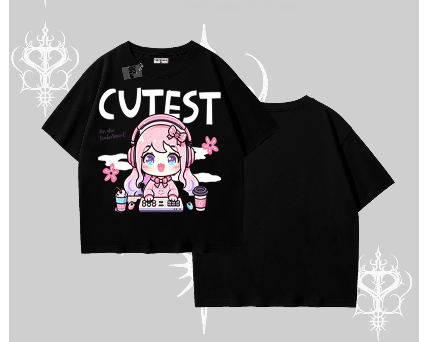Oversize Tshirt Cute Anime Gamer Girl Baskılı