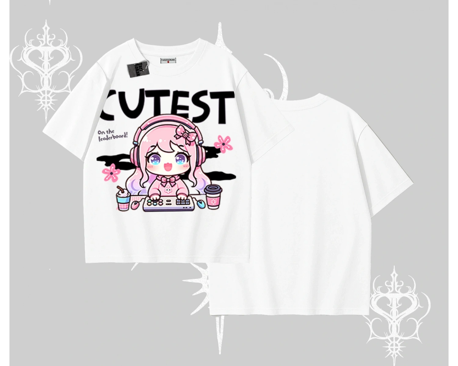 Oversize Tshirt Cute Anime Gamer Girl Baskılı