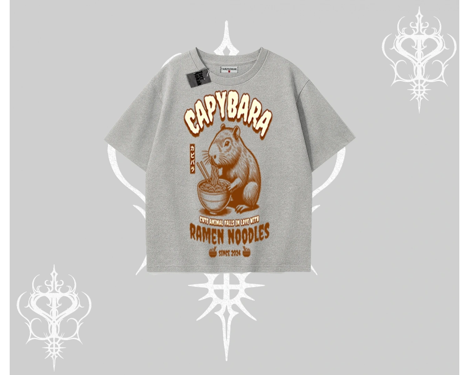 Oversize Tshirt Cute Capybara Enjoying Ramen Noodles Artwork