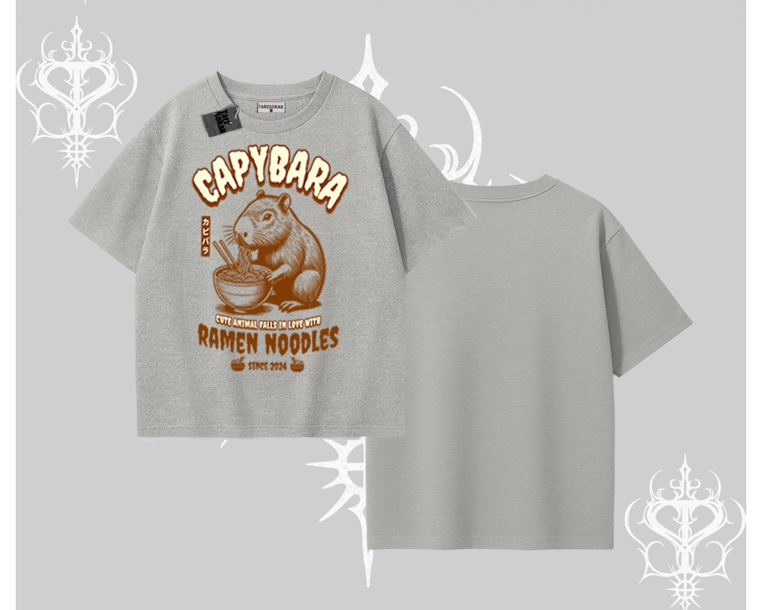 Oversize Tshirt Cute Capybara Enjoying Ramen Noodles Artwork