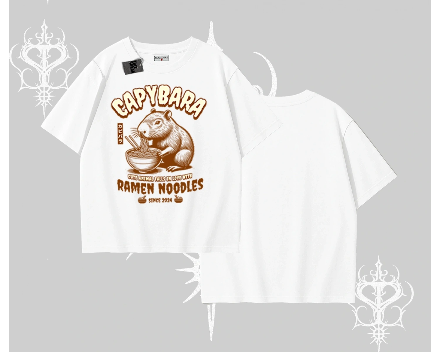 Oversize Tshirt Cute Capybara Enjoying Ramen Noodles Artwork