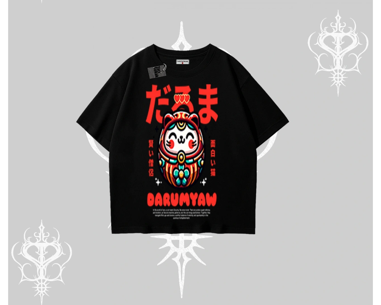 Oversize Tshirt Daruma Kedi Anime Baskılı