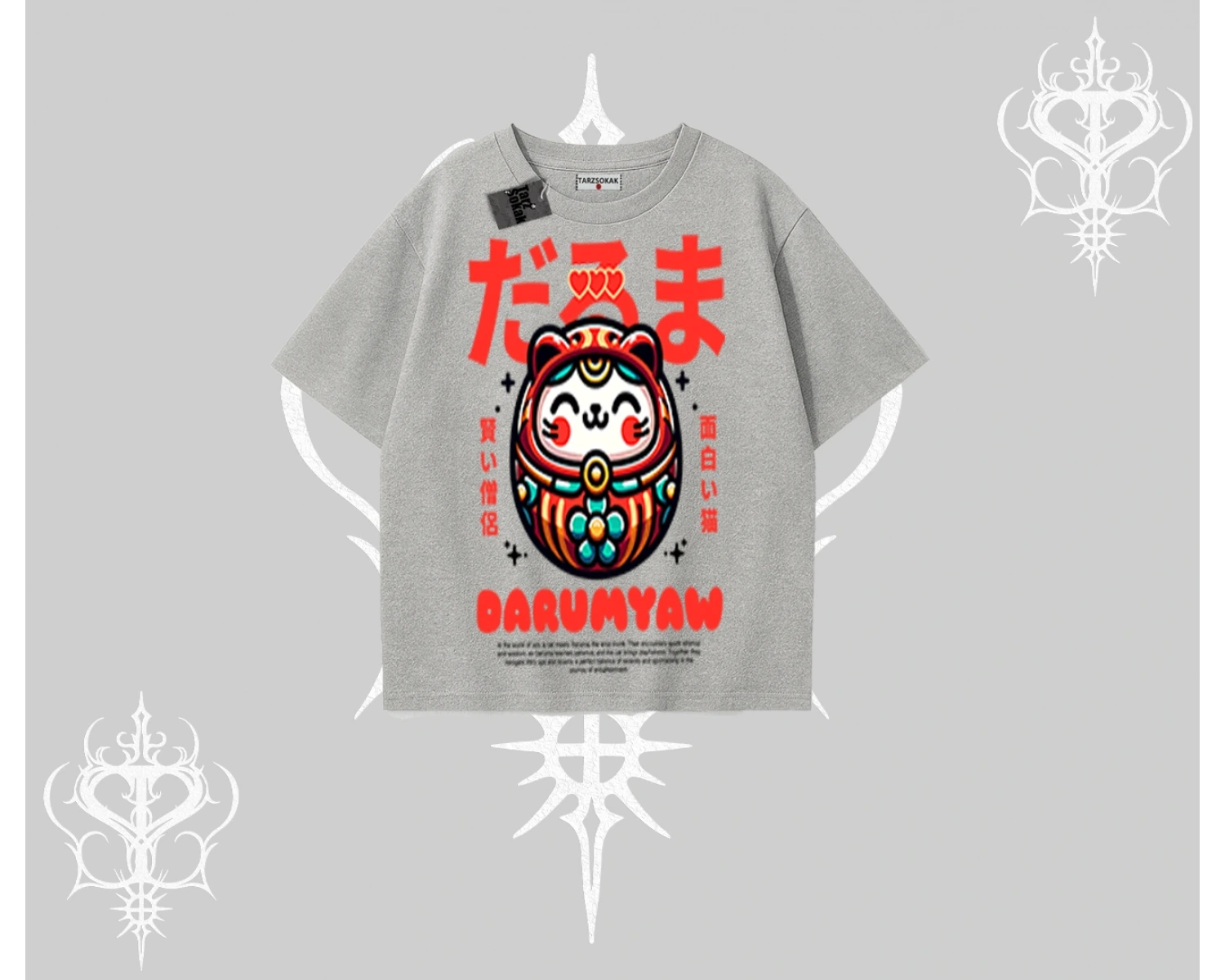 Oversize Tshirt Daruma Kedi Anime Baskılı