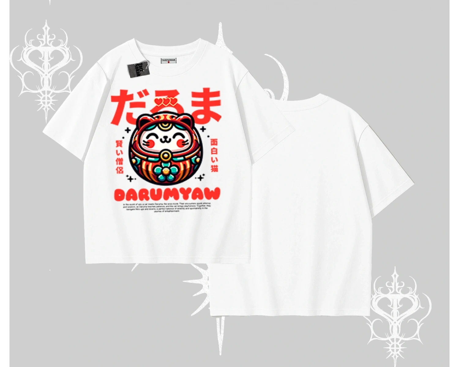 Oversize Tshirt Daruma Kedi Anime Baskılı
