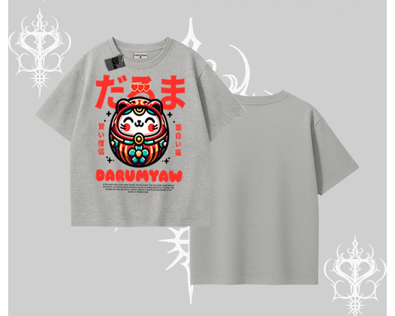 Oversize Tshirt Daruma Kedi Anime Baskılı