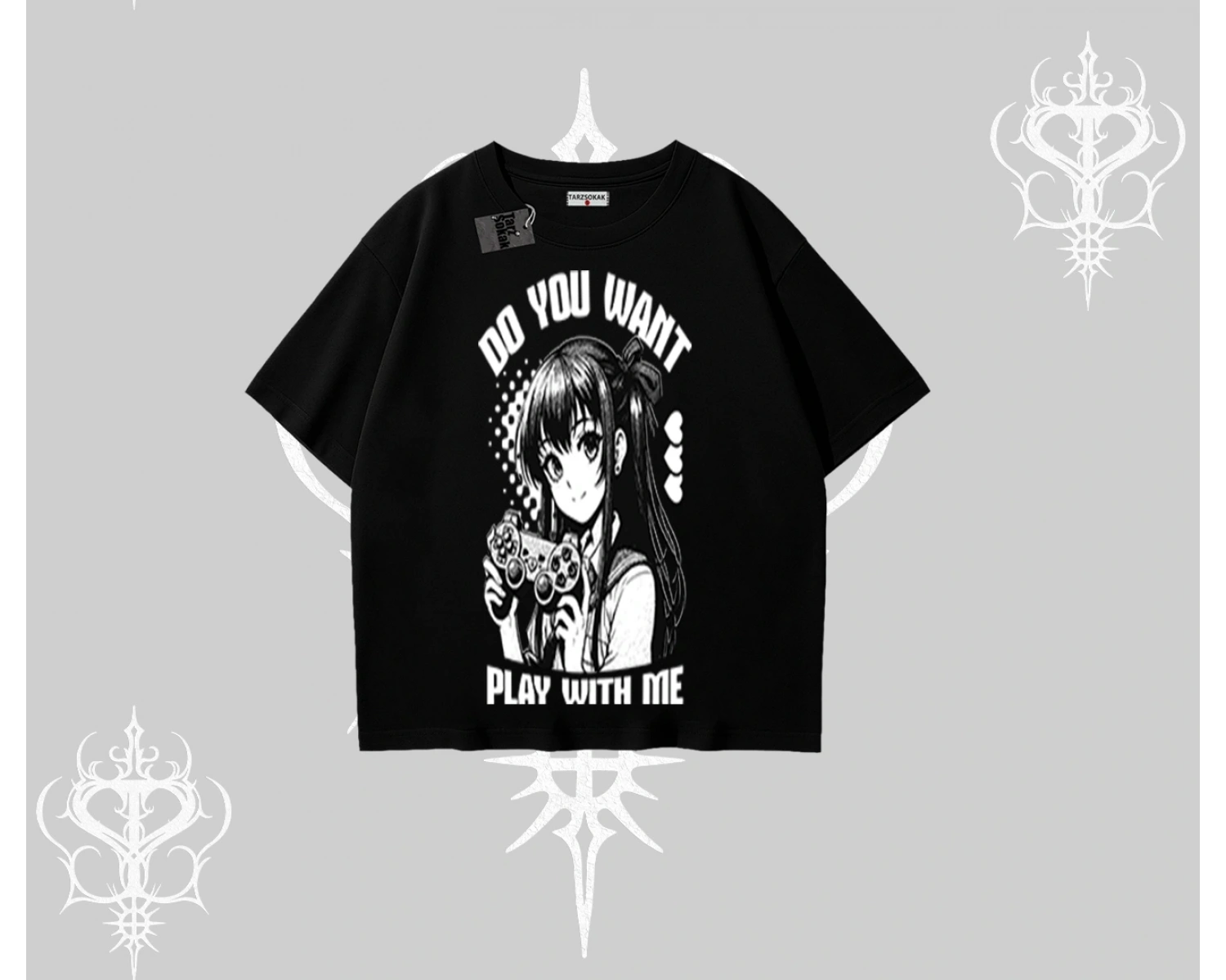 Oversize Tshirt Do You Want Play With Me Anime Kız Baskılı
