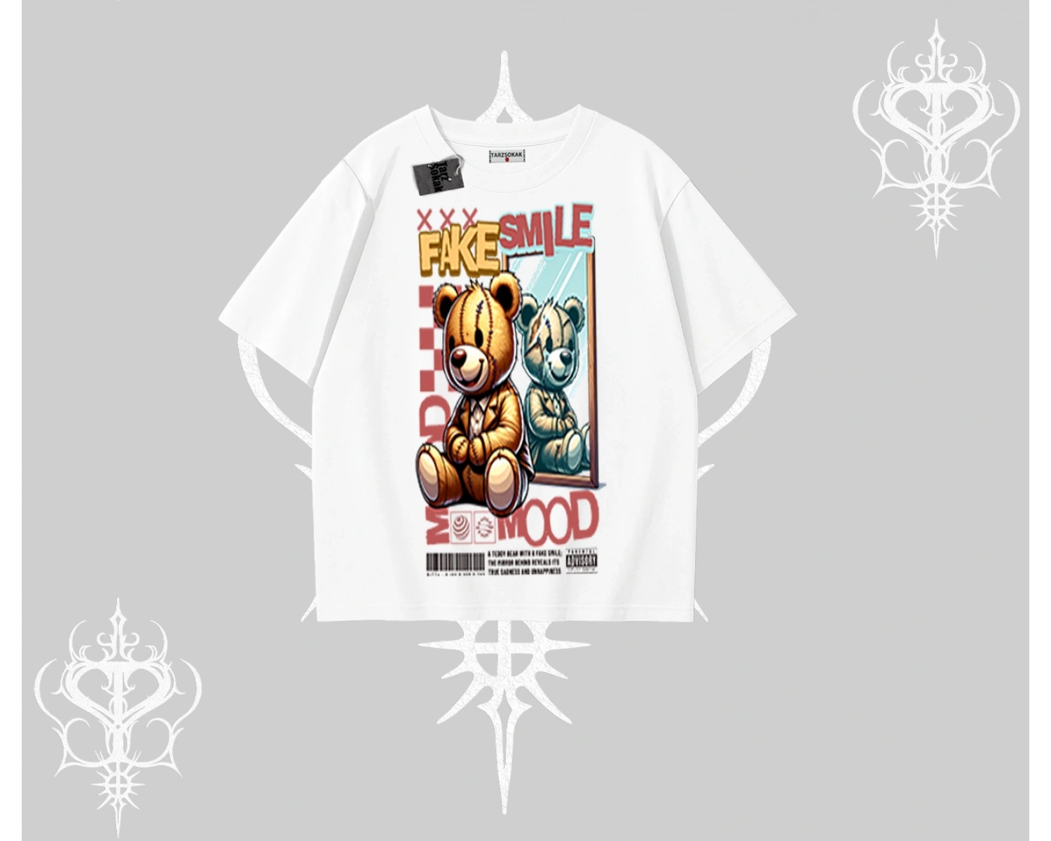 Oversize Tshirt Fake Smile Mood Ayıcık Grafik Baskılı