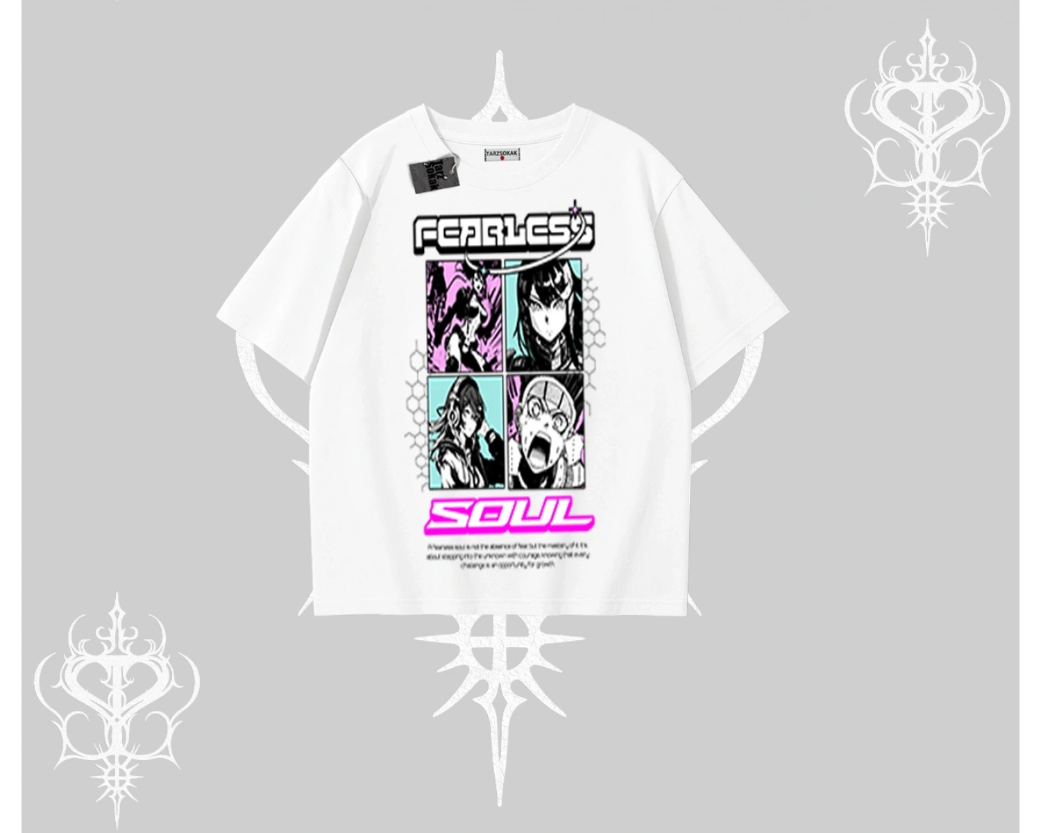 Oversize Tshirt Fearless Soul Anime Kolaj Baskılı