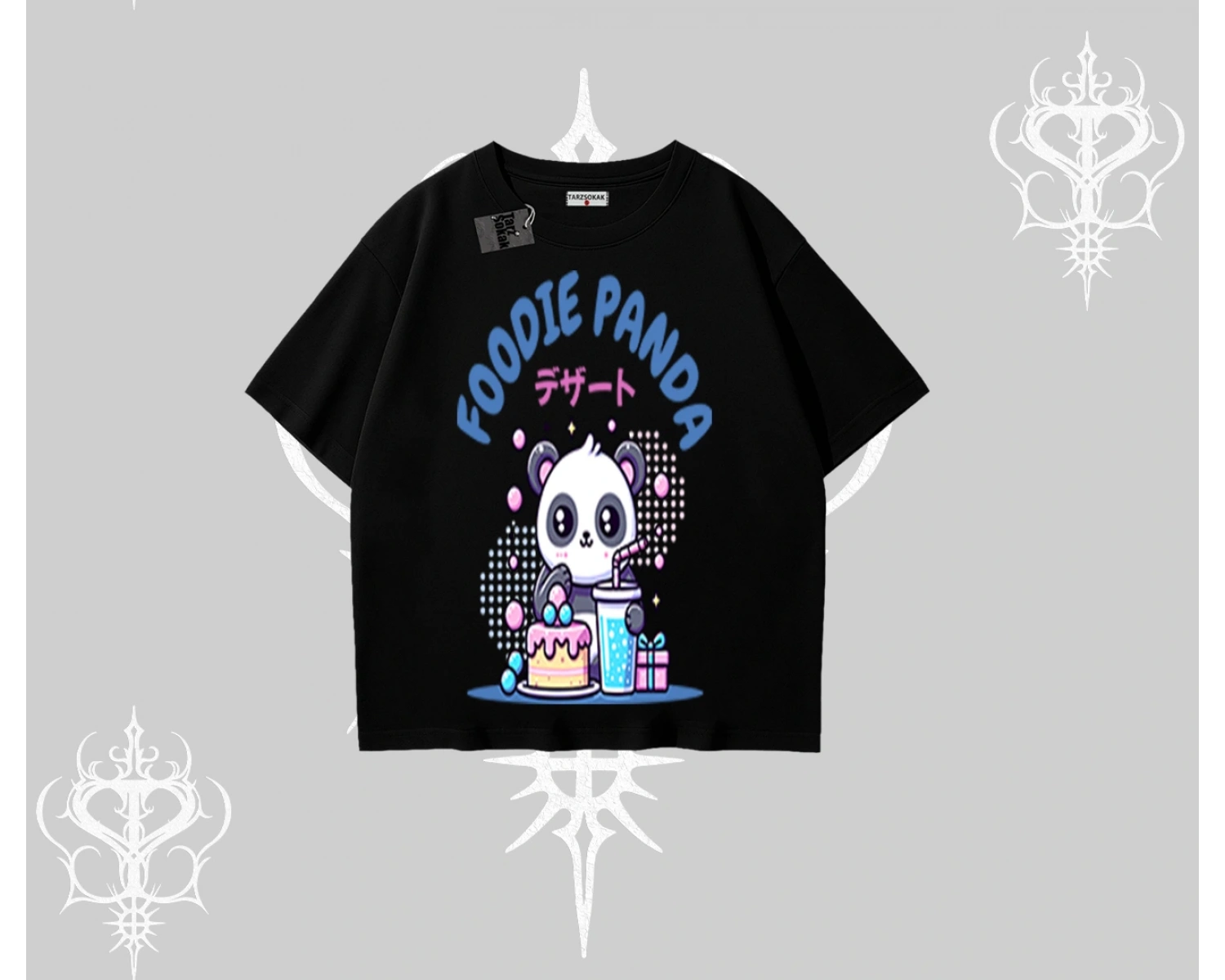 Oversize Tshirt Foodie Panda Tatlı ve Sevimli Panda Baskılı