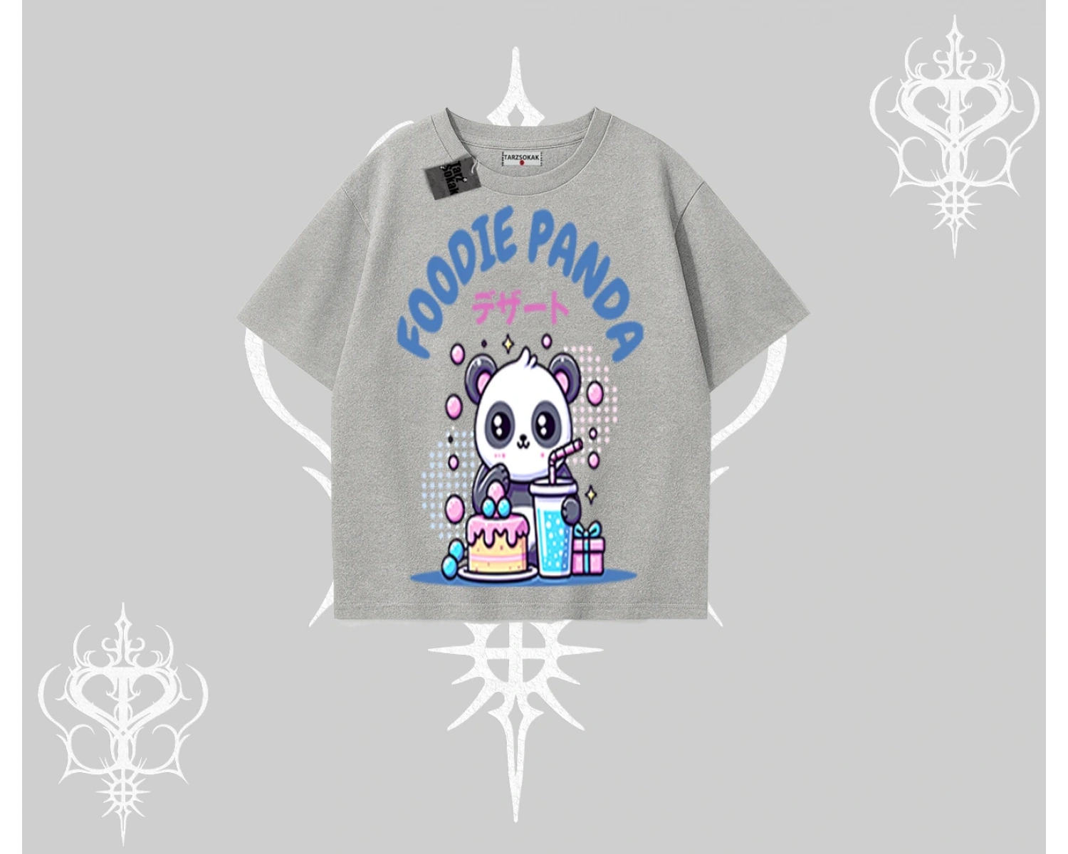 Oversize Tshirt Foodie Panda Tatlı ve Sevimli Panda Baskılı
