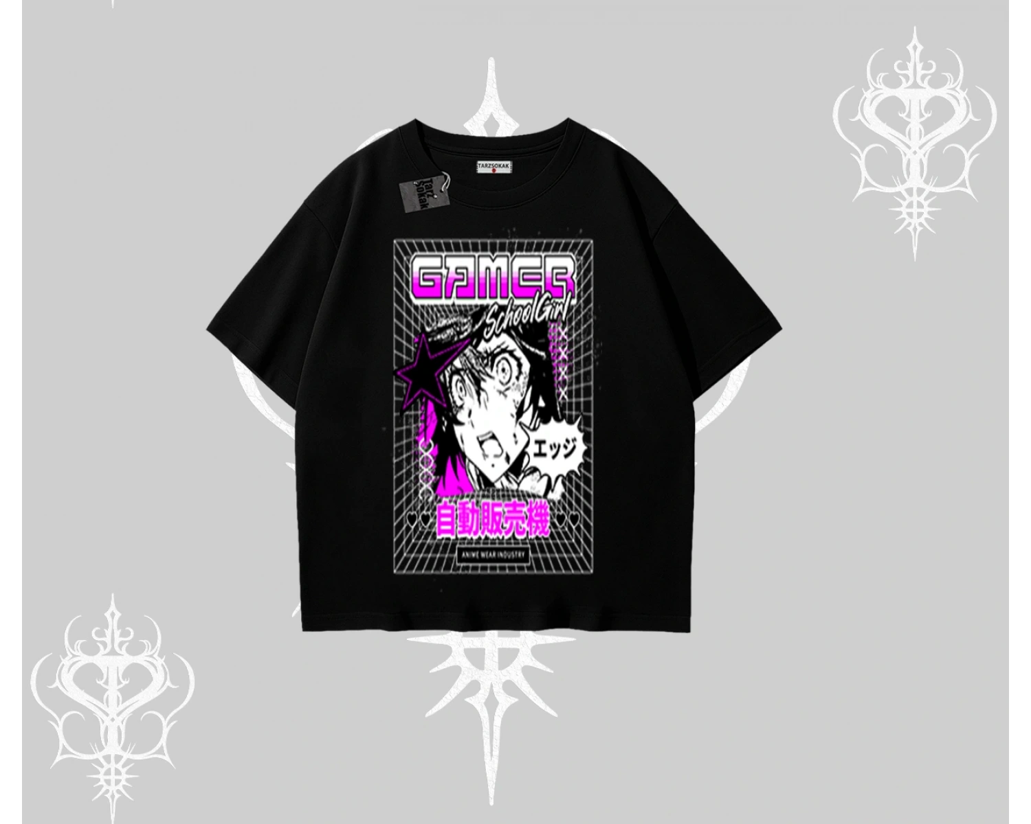 Oversize Tshirt Games Schoolgirl Anime Baskılı