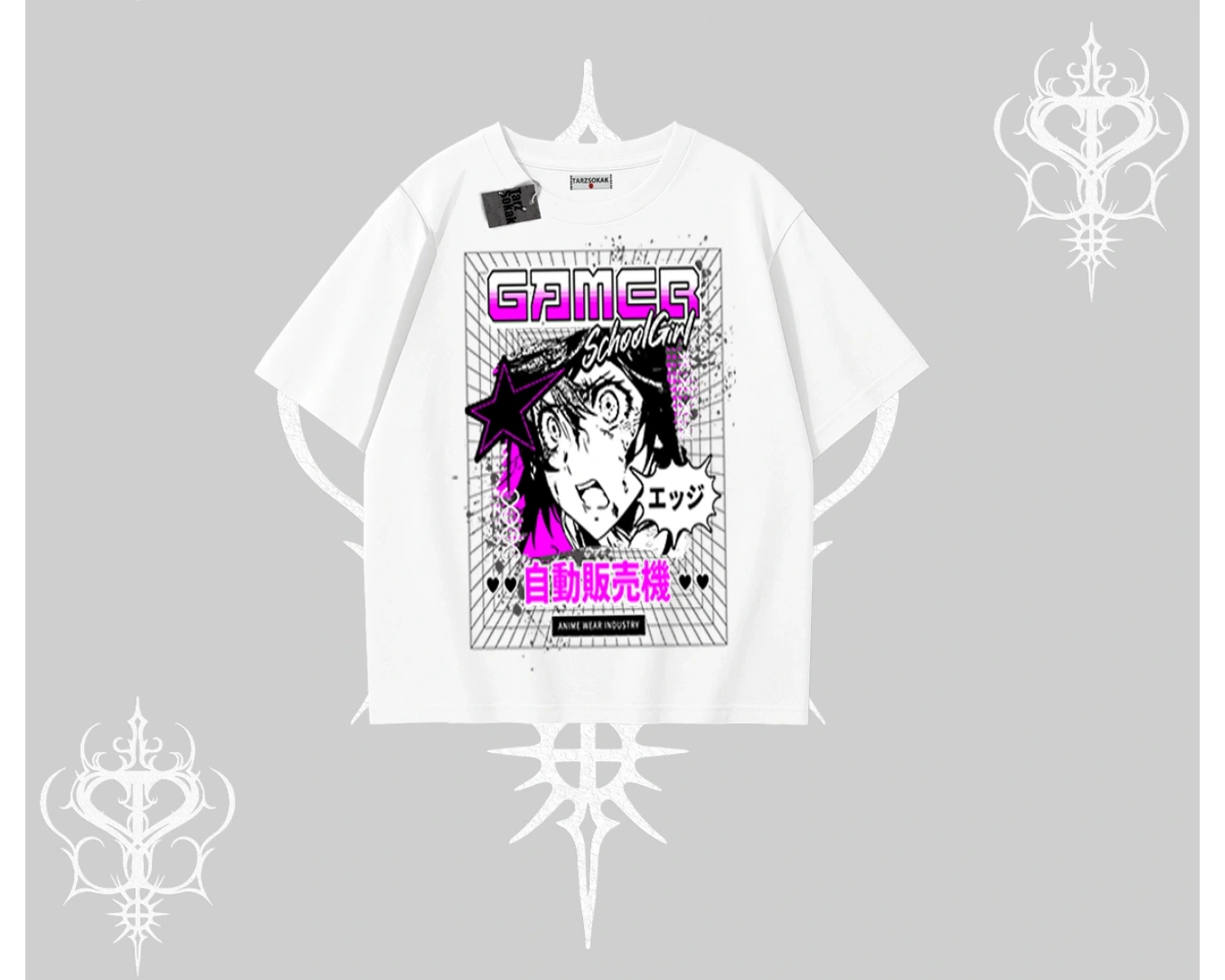 Oversize Tshirt Games Schoolgirl Anime Baskılı