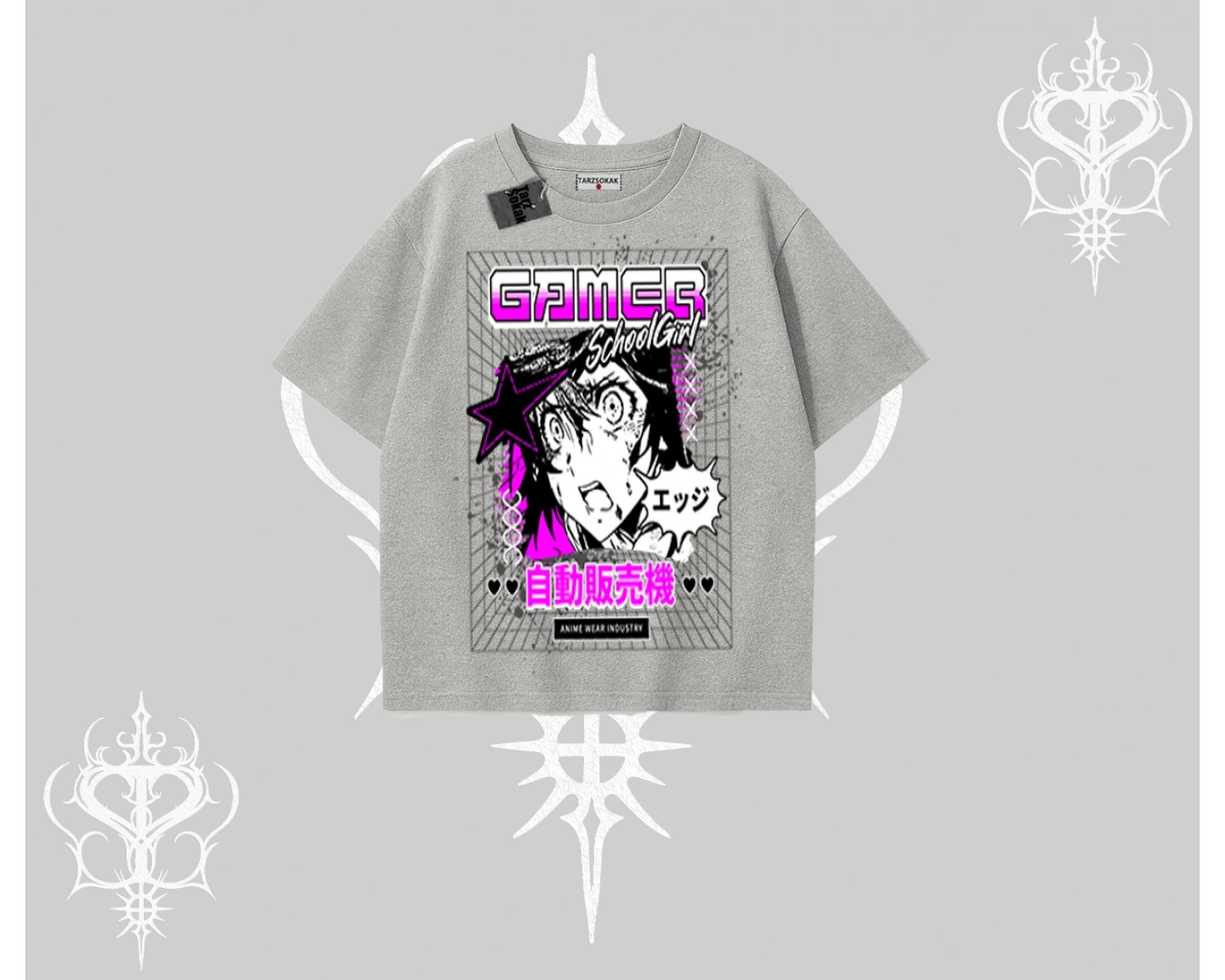 Oversize Tshirt Games Schoolgirl Anime Baskılı