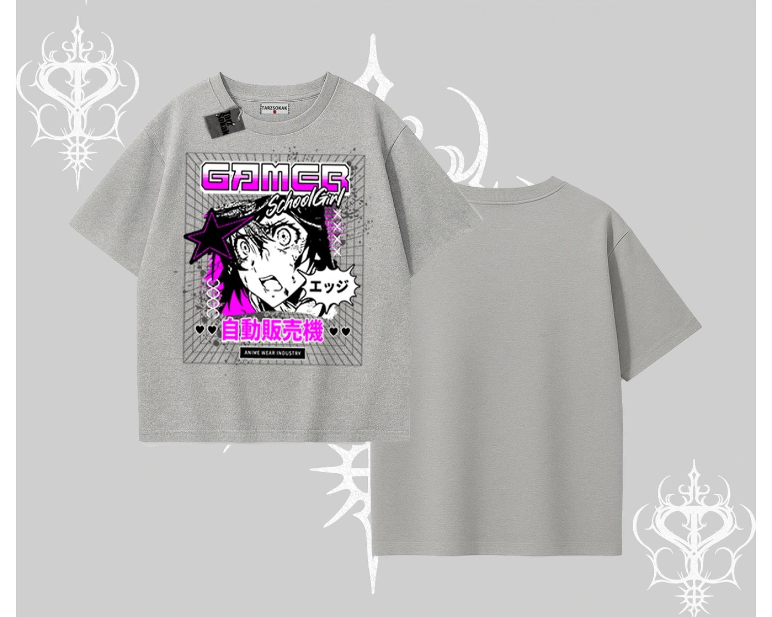 Oversize Tshirt Games Schoolgirl Anime Baskılı