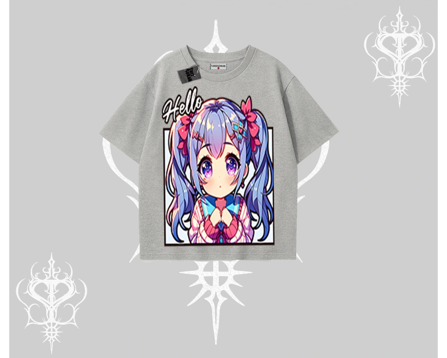 Oversize Tshirt Hello Anime Kız Sevimli Karakter Baskılı