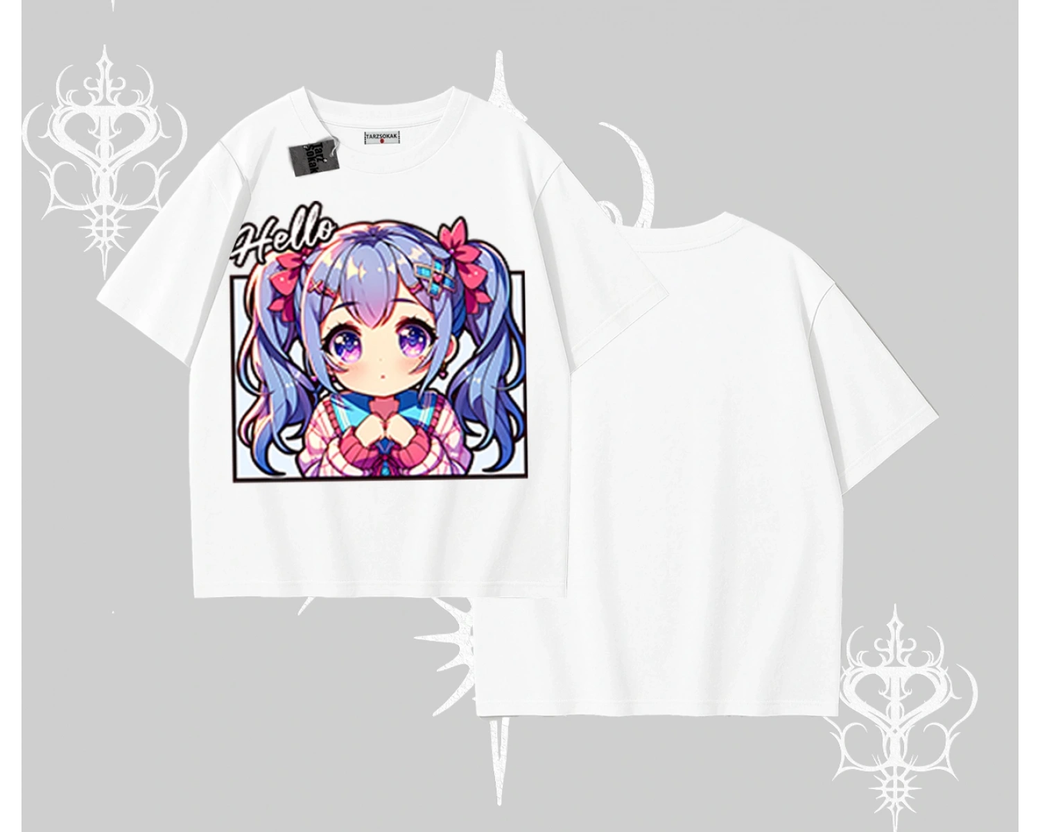 Oversize Tshirt Hello Anime Kız Sevimli Karakter Baskılı