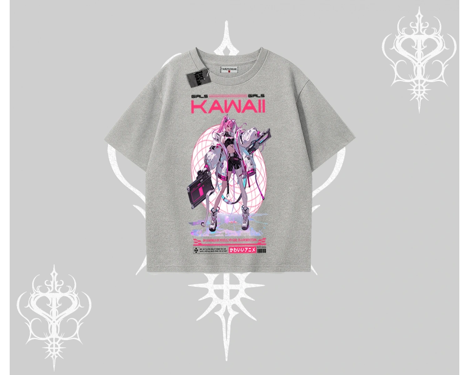 Oversize Tshirt Kawaii Cyberpunk Kız Japon Stil Baskı