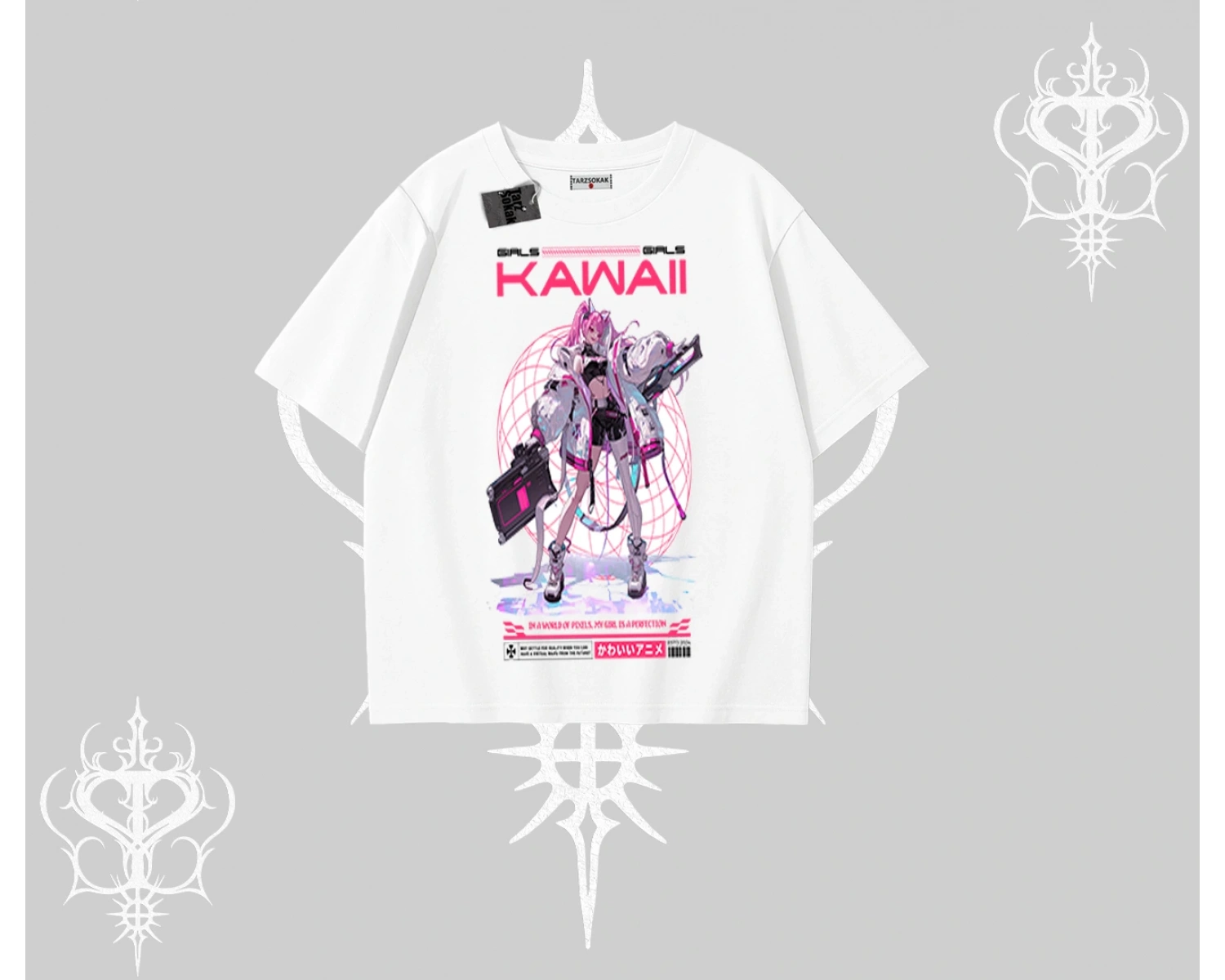 Oversize Tshirt Kawaii Cyberpunk Kız Japon Stil Baskı