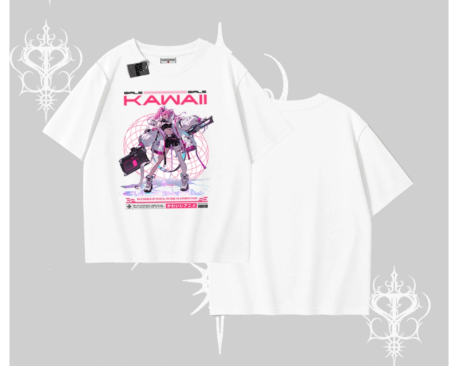 Oversize Tshirt Kawaii Cyberpunk Kız Japon Stil Baskı