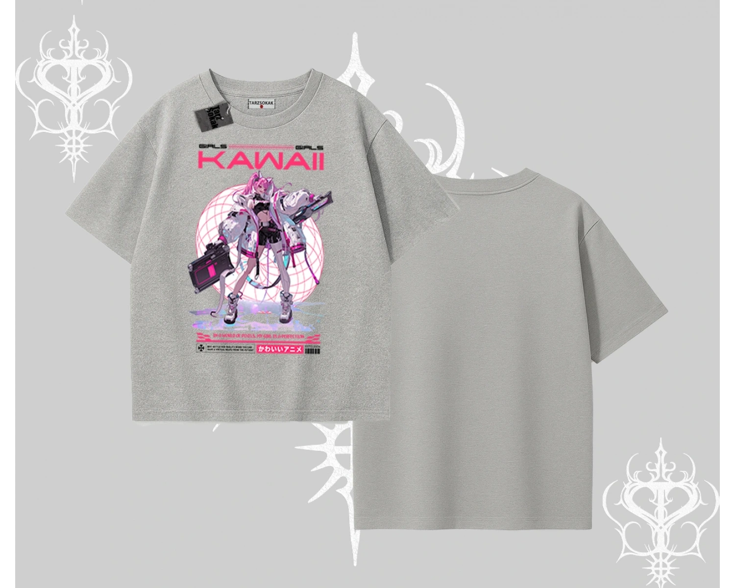 Oversize Tshirt Kawaii Cyberpunk Kız Japon Stil Baskı