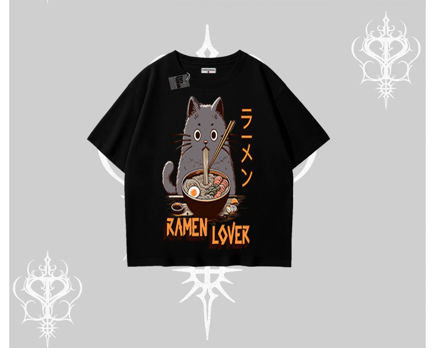 Oversize Tshirt Ramen Lover Kedi Anime Baskılı