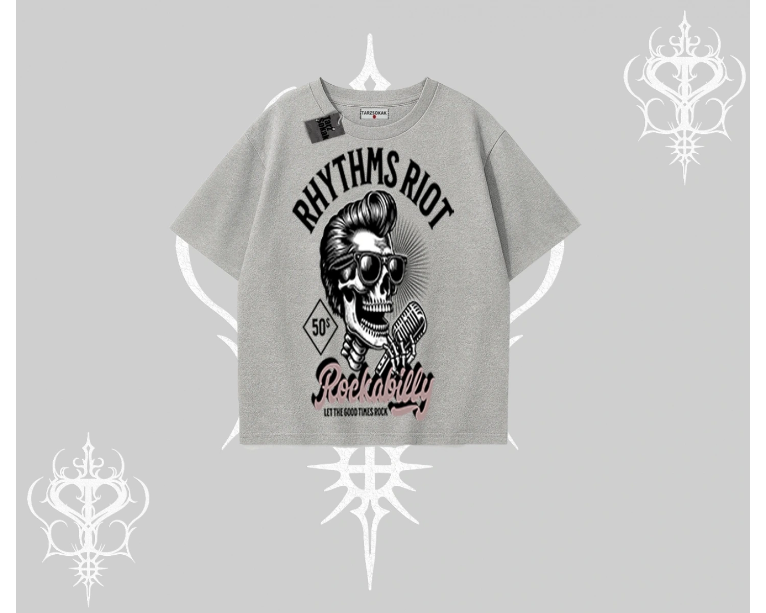 Oversize Tshirt Rhythms Riot Vintage Rockabilly Skull Street Aesthetic