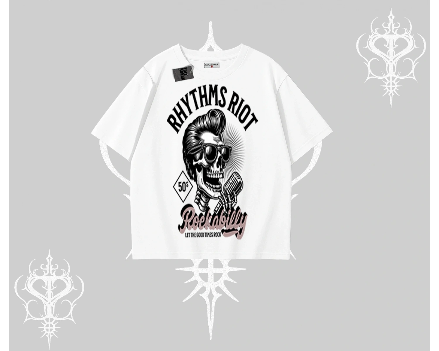 Oversize Tshirt Rhythms Riot Vintage Rockabilly Skull Street Aesthetic