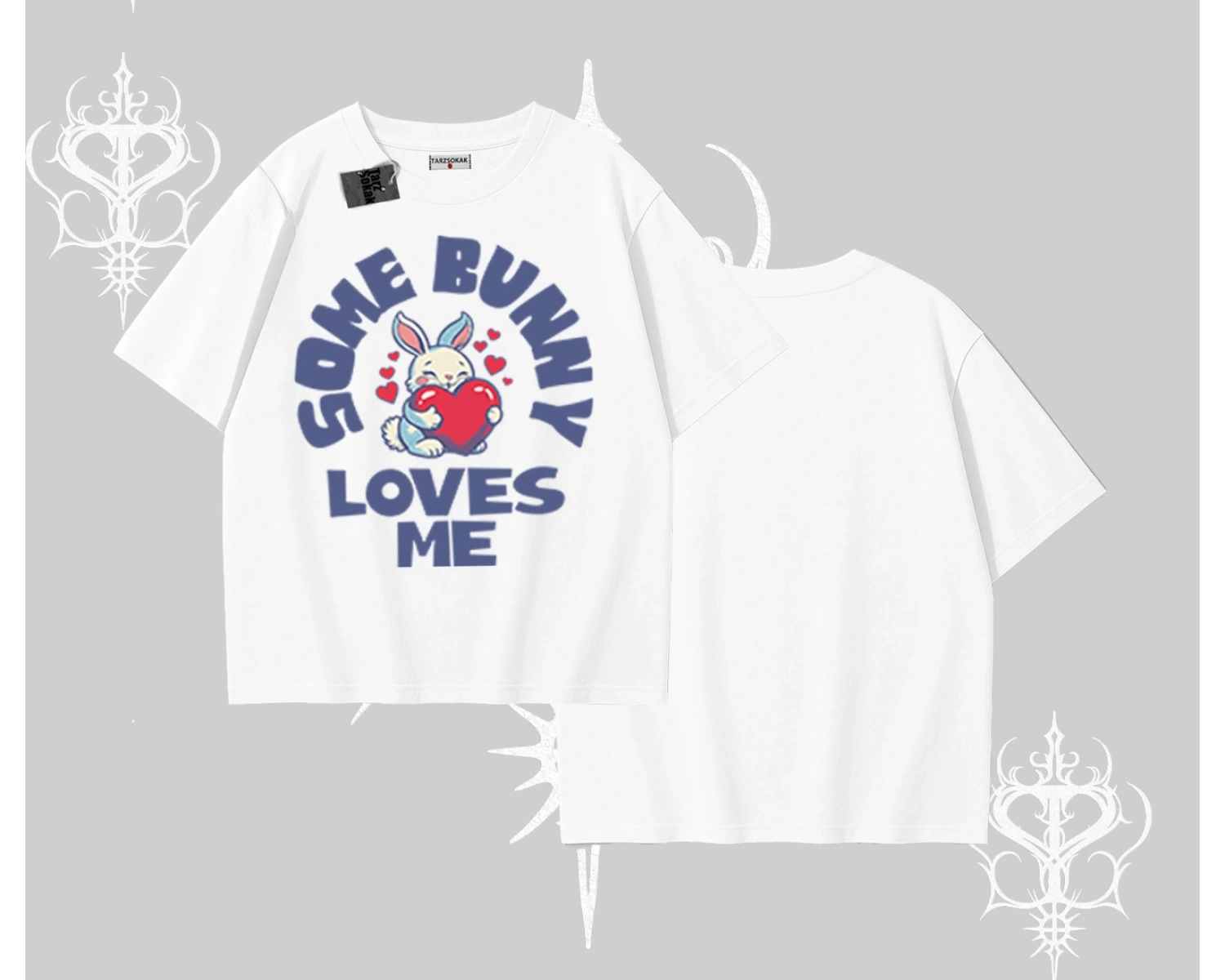 Oversize Tshirt Sevimli Tavşan Some Bunny Loves Me Baskılı