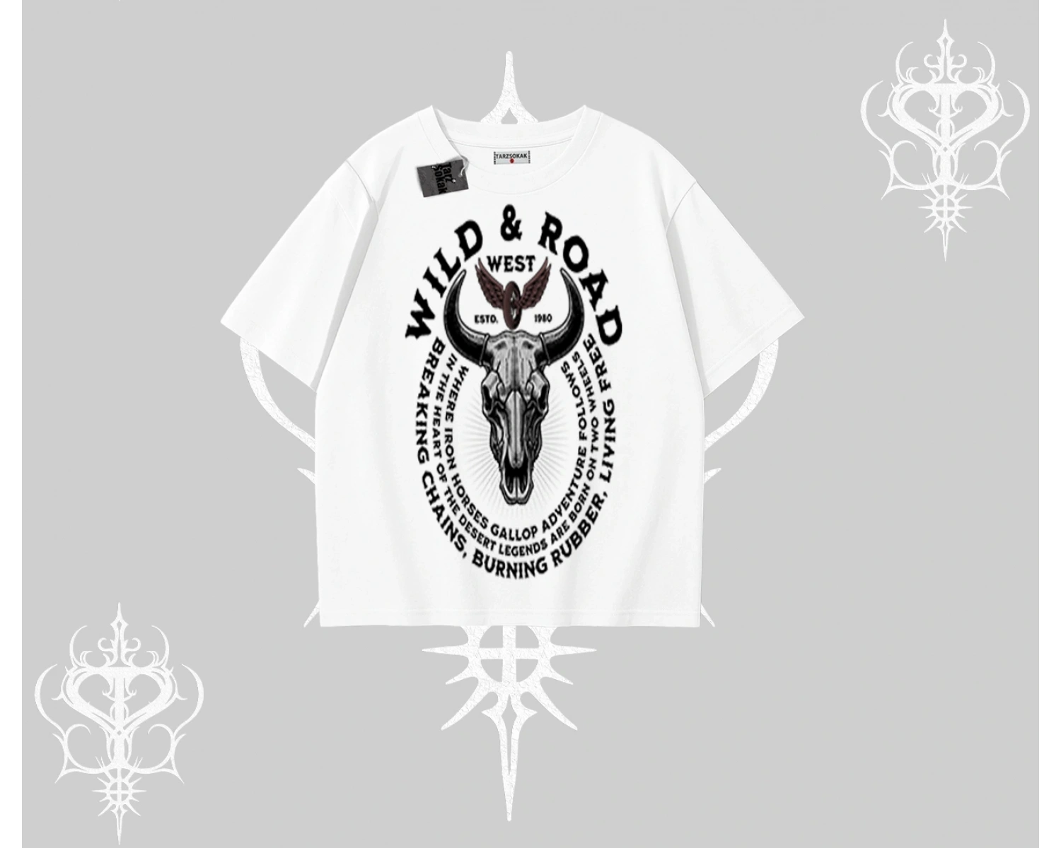 Oversize Tshirt Wild & Road Western Skull Biker Street Culture