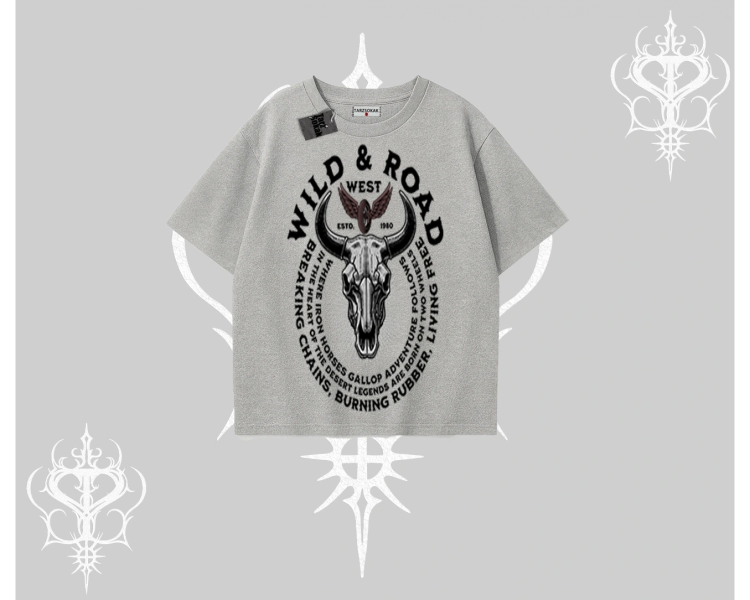 Oversize Tshirt Wild & Road Western Skull Biker Street Culture