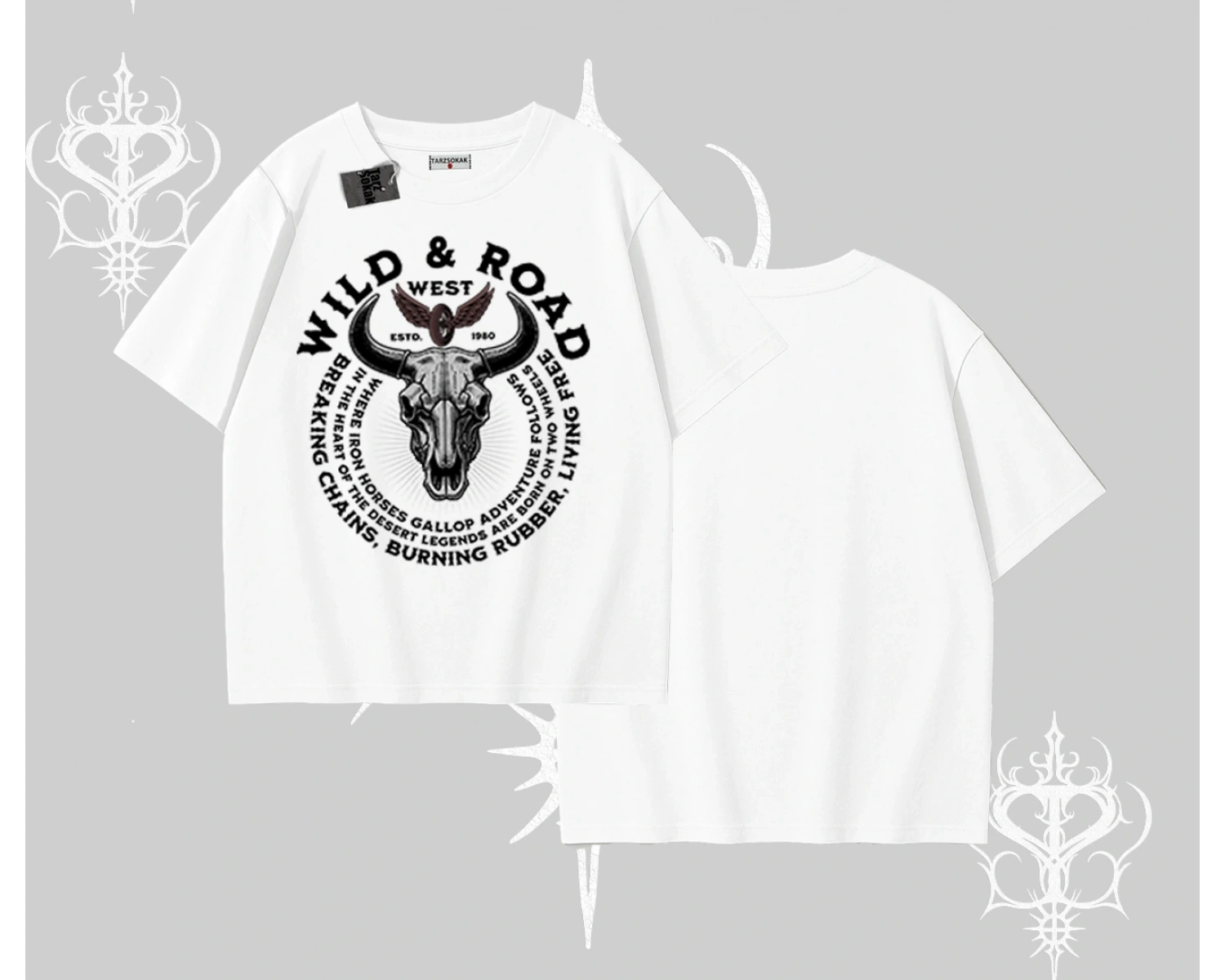Oversize Tshirt Wild & Road Western Skull Biker Street Culture