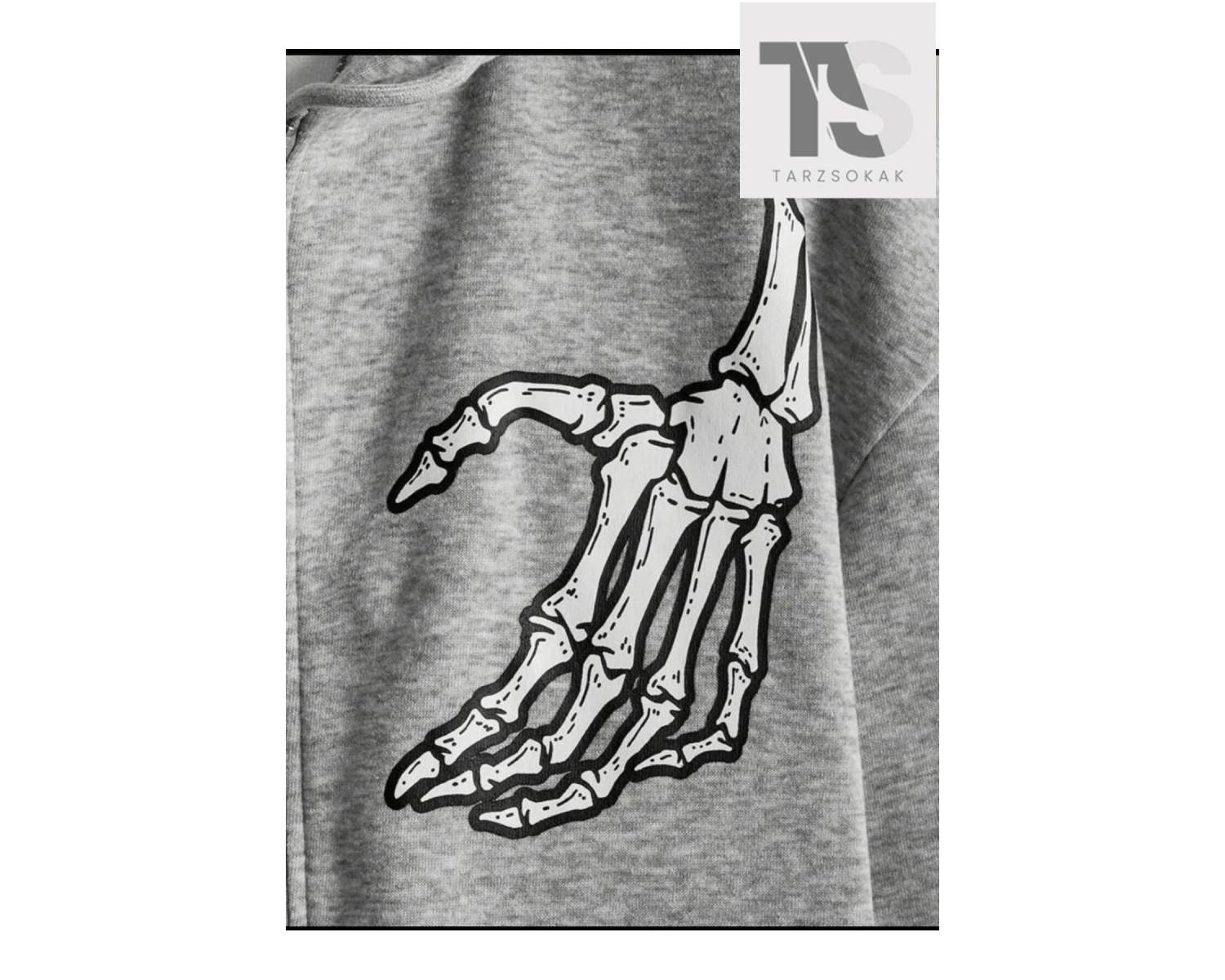 Oversize Unisex Gri İskelet Baskılı