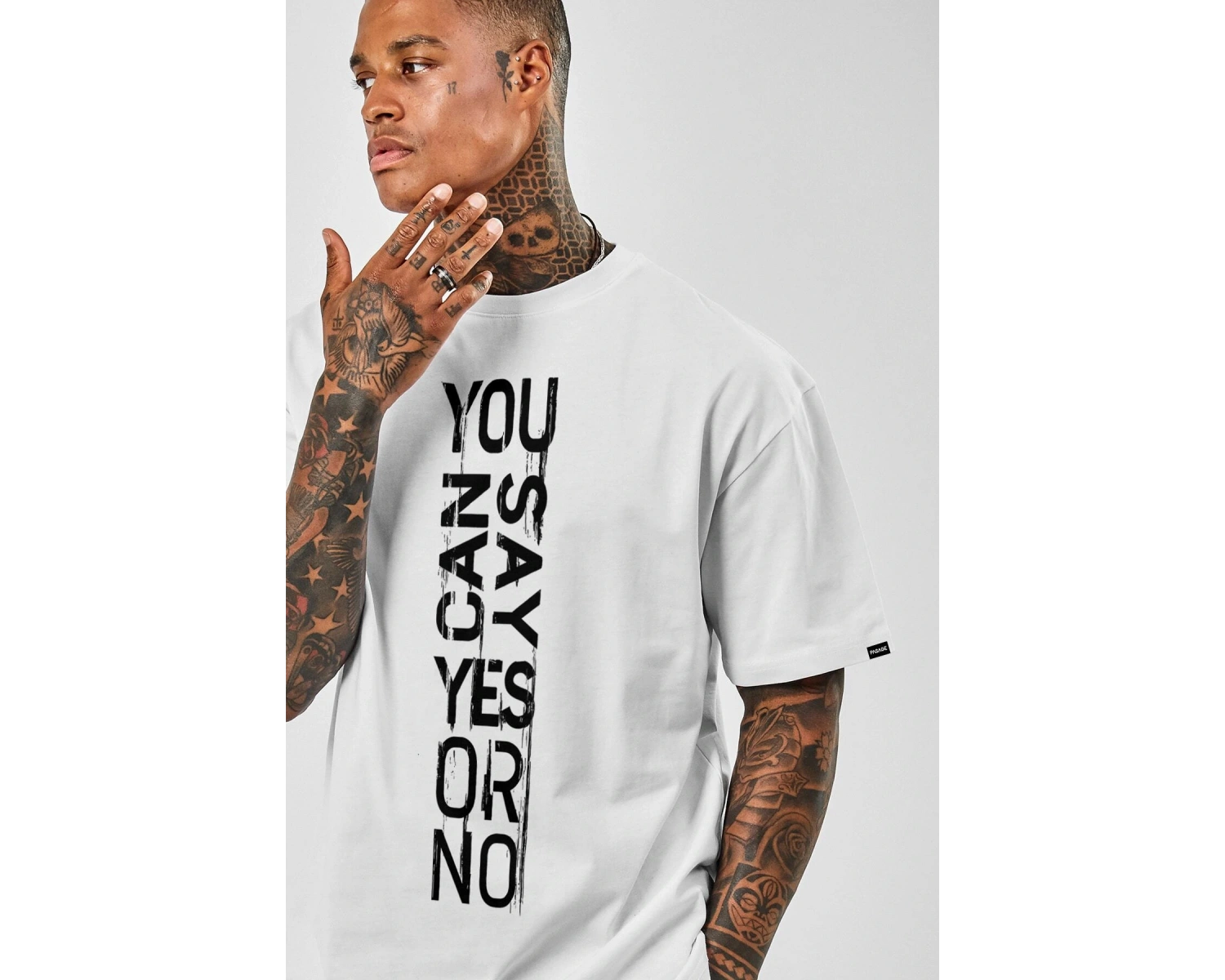 Oversize Yes Or No Baskılı Beyaz Tshirt NRAGE168