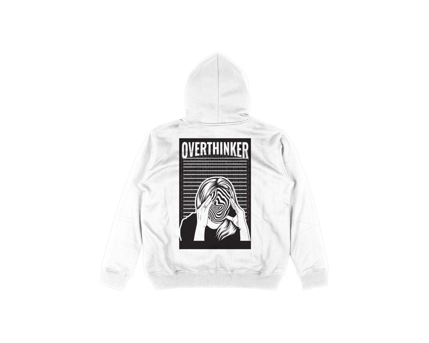 Overthinker Beyaz Oversize Unisex Kapüşonlu Sweatshirt Hoodie