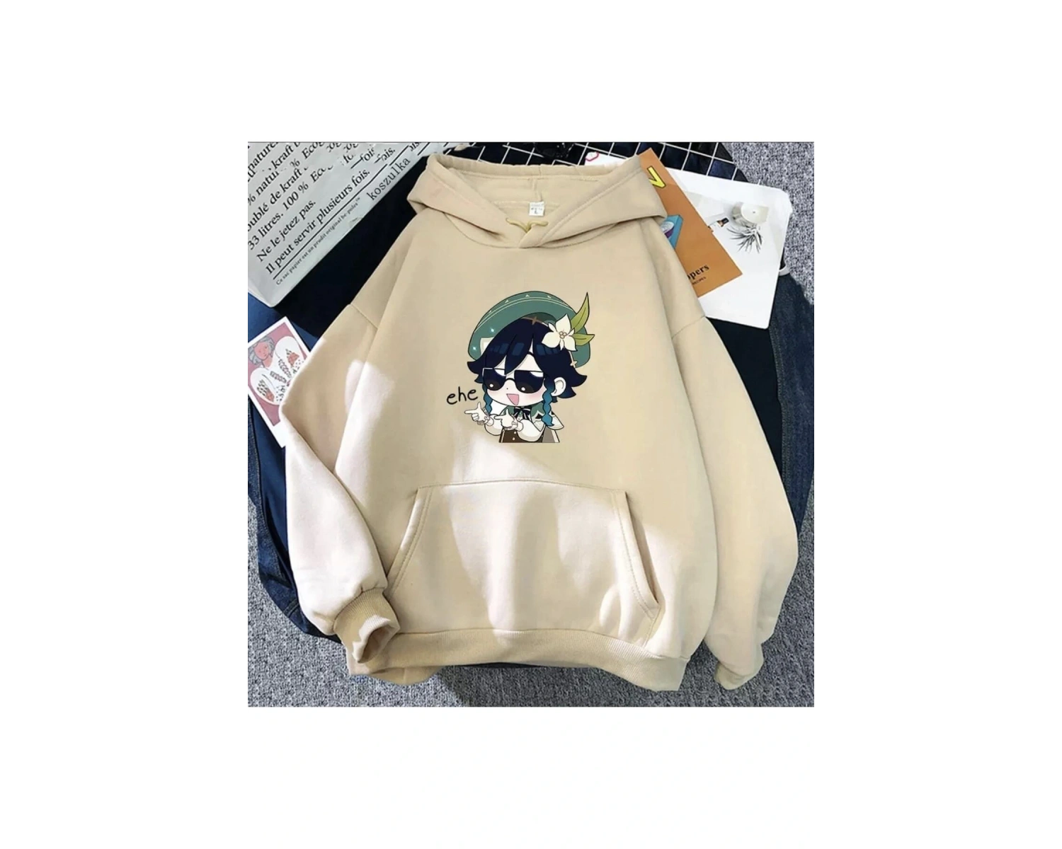 Özel Tasarım Kapüşonlu Saçı Çiçekli Kız Baskılı Salaş Oversize Kadın Sweatshırt LDY Beyaz