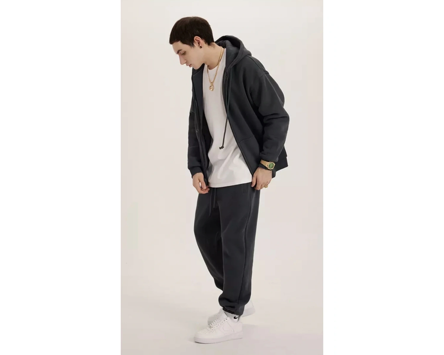Özel Tasarım Kapüşonlu Tam Fermuarlı %100 Pamuk Oversize Gothıc Erkek Eşofman Takımı