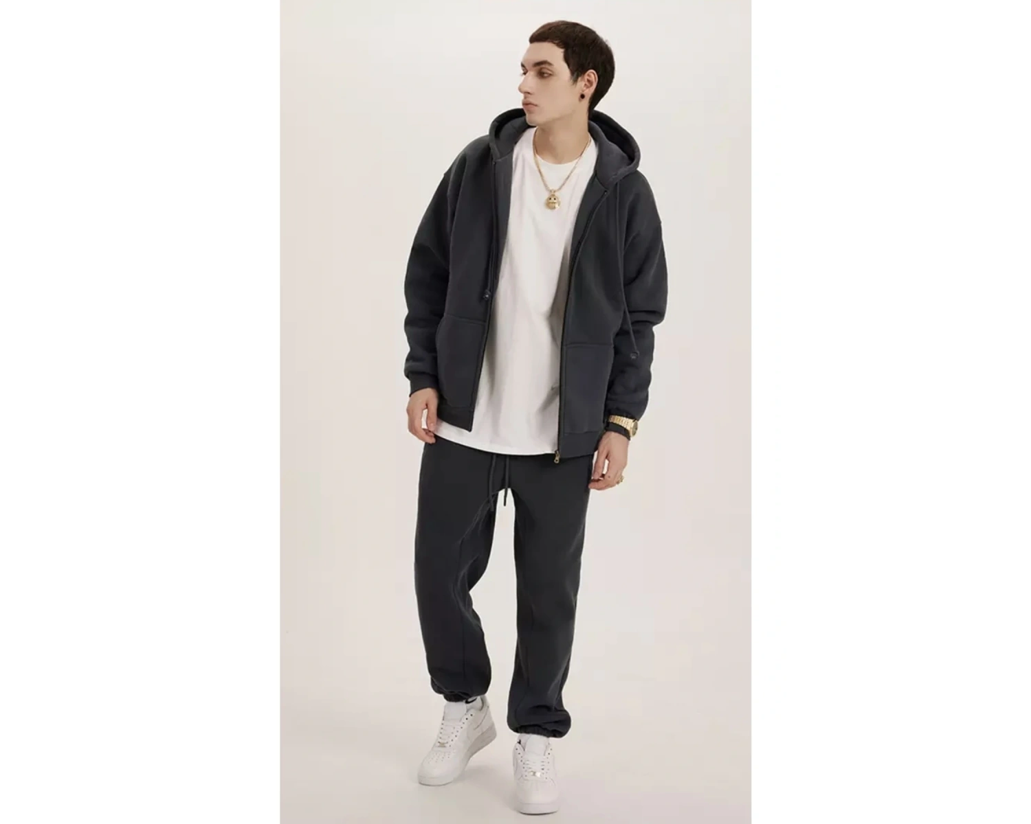 Özel Tasarım Kapüşonlu Tam Fermuarlı %100 Pamuk Oversize Gothıc Erkek Eşofman Takımı