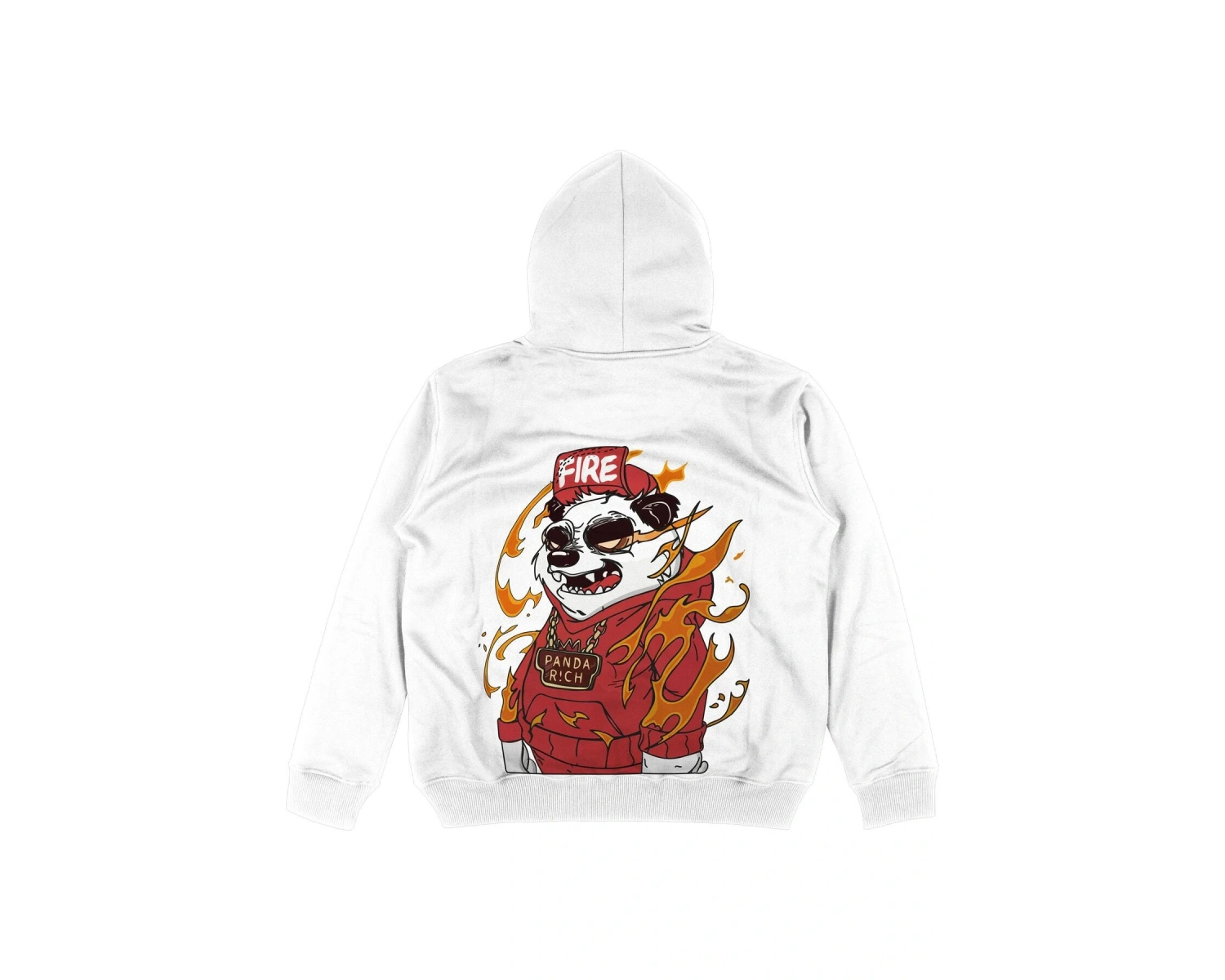 Panda Fire Oversize Unisex Kapüşonlu Sweatshirt Hoodie Beyaz