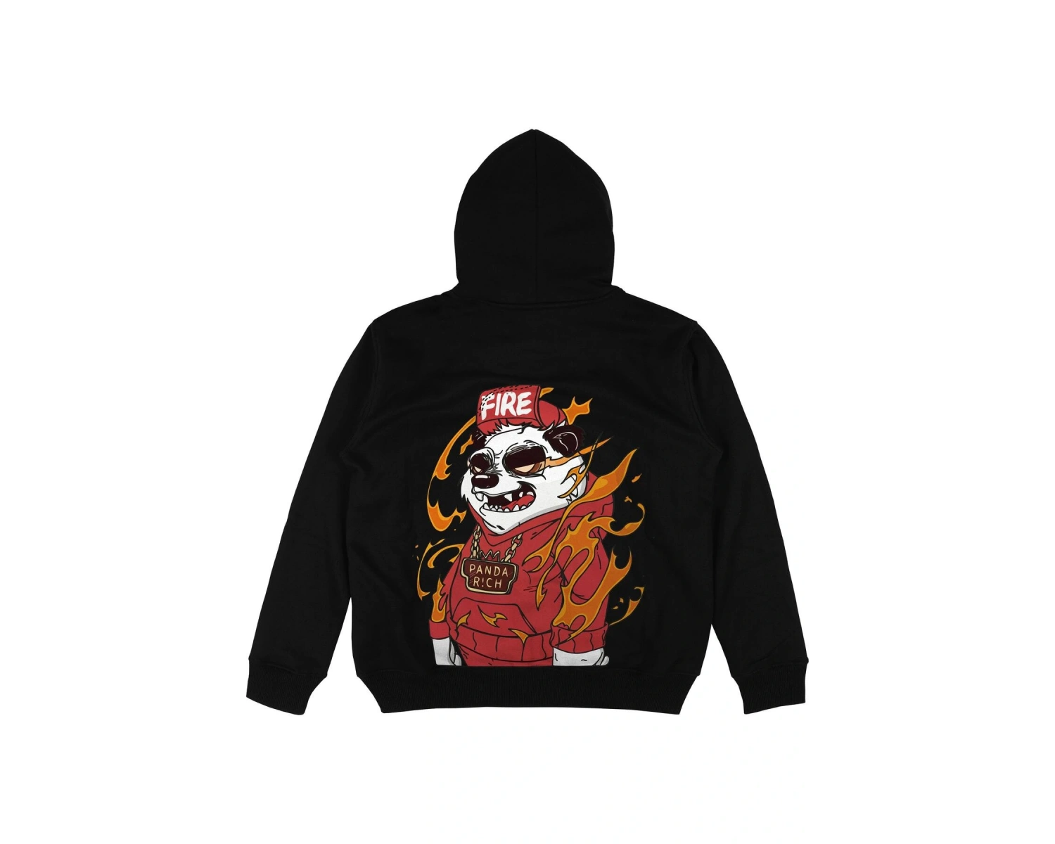 Panda Fire Oversize Unisex Kapüşonlu Sweatshirt Hoodie Beyaz
