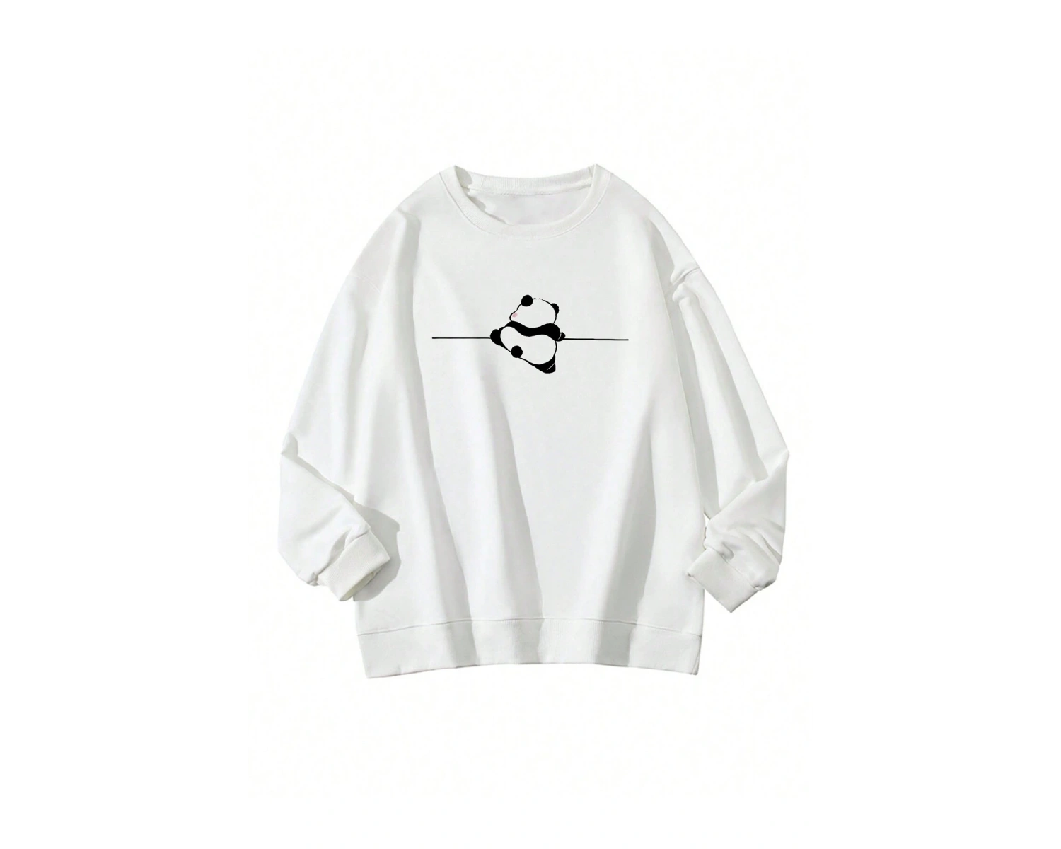 Panda Print Drop Shoulder Sweatshirt Beyaz