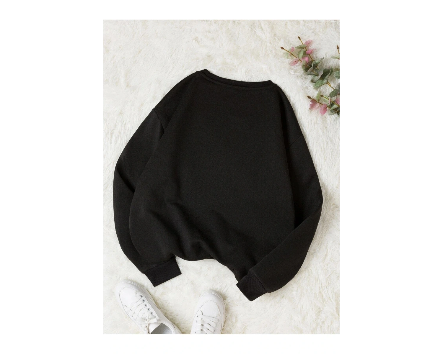 Panda Renkli Oversize Bisiklet Yaka Pamuklu Sweatshirt Beyaz