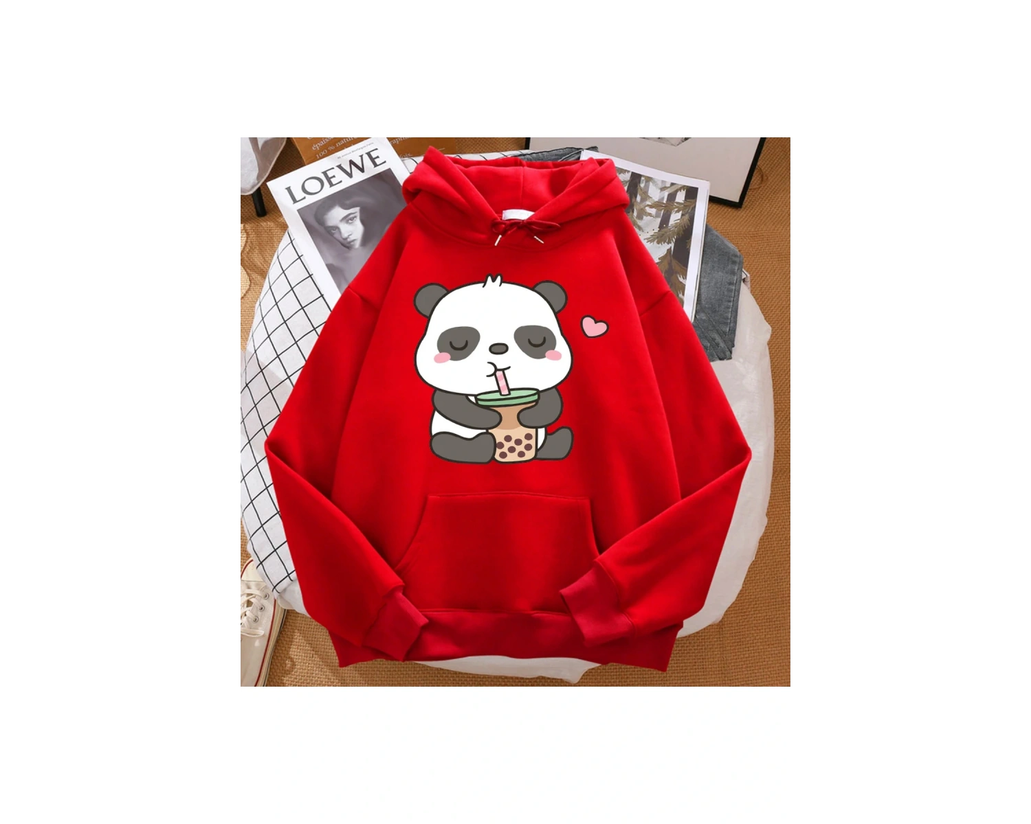 Pandalar aşk içme inci süt çay baskılı kapüşonlu svetşört erkekler Harajuku sıcak Hoody moda