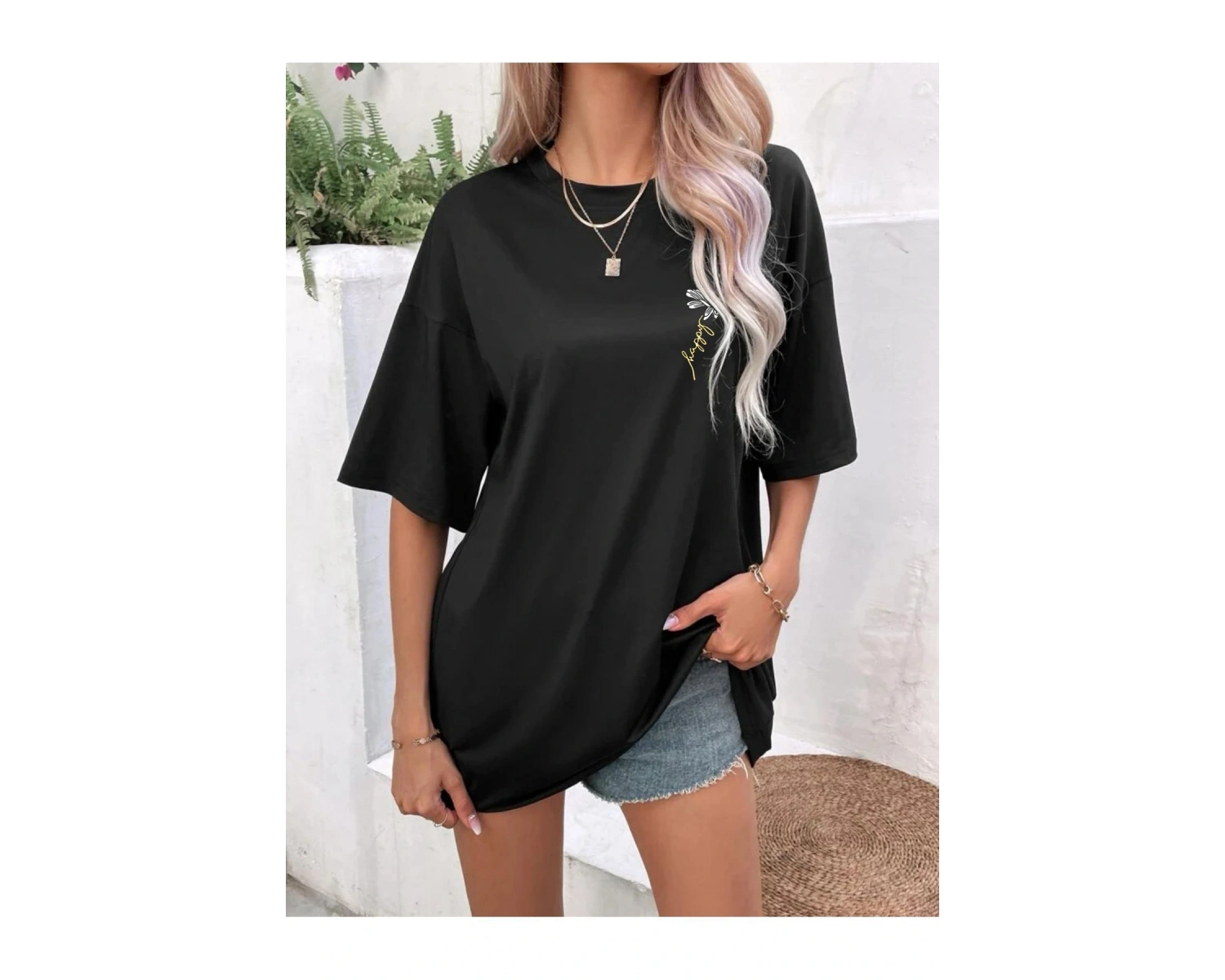 PAPATYA Baskılı Yazlık Pamuklu Kumaş Oversize Kalıp