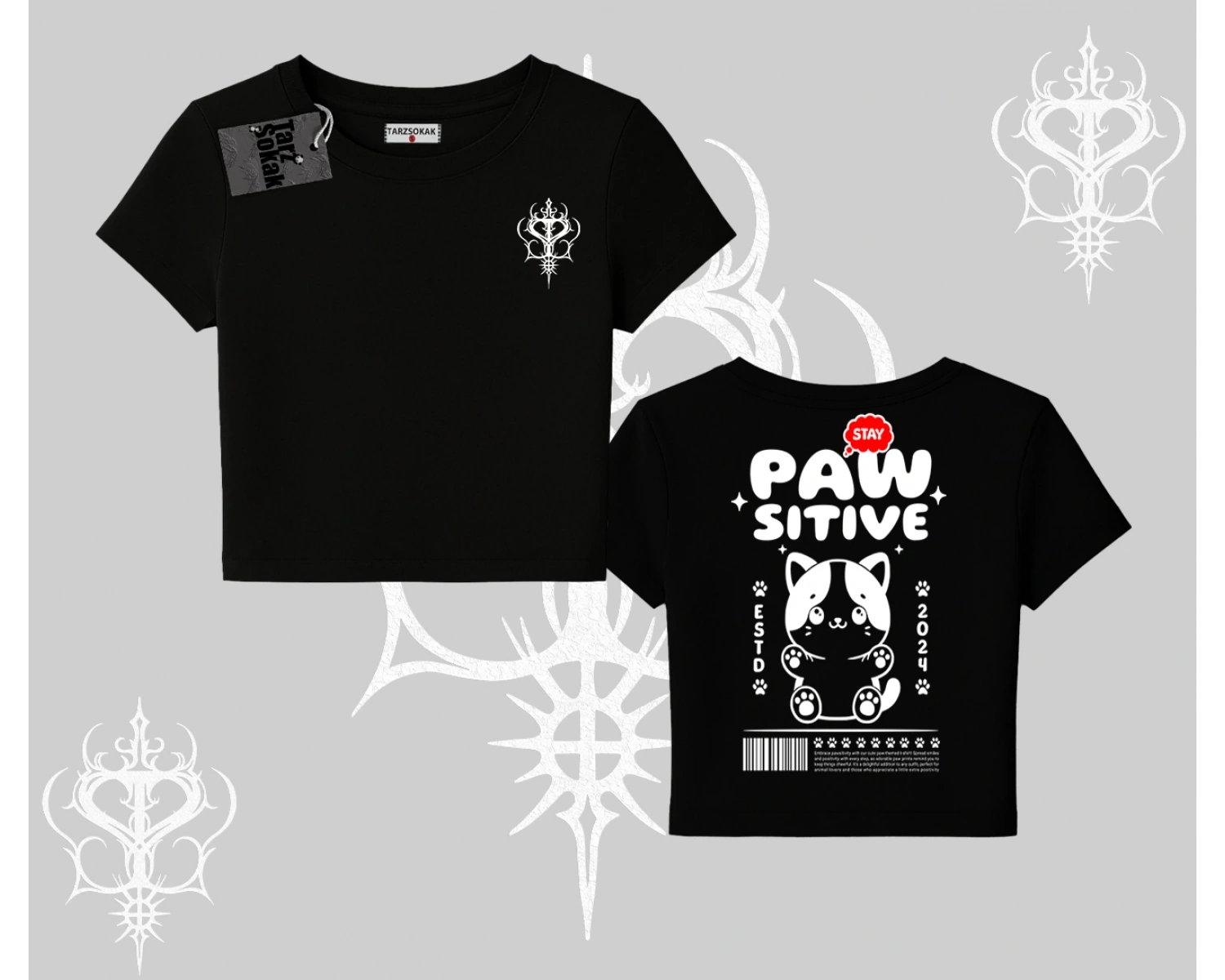 Paw Sitive Kedi Arka Baskılı Babby Tee Tshirt