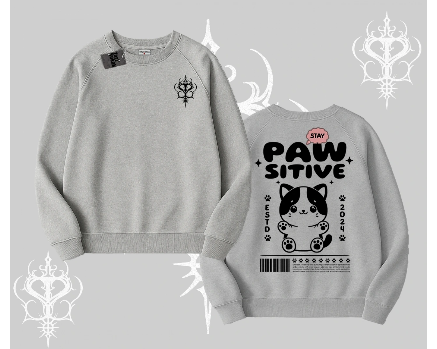 Paw Sitive Kedi Arka Baskılı Biskilet Sweatshirt
