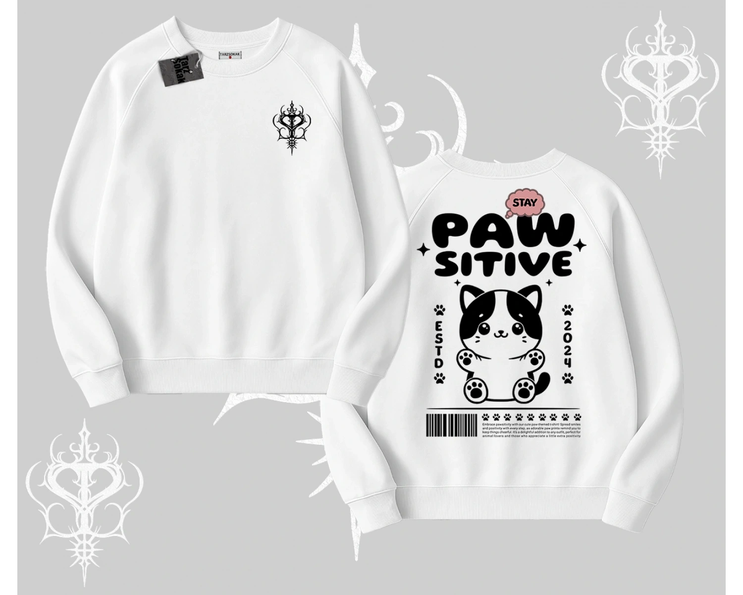 Paw Sitive Kedi Arka Baskılı Biskilet Sweatshirt
