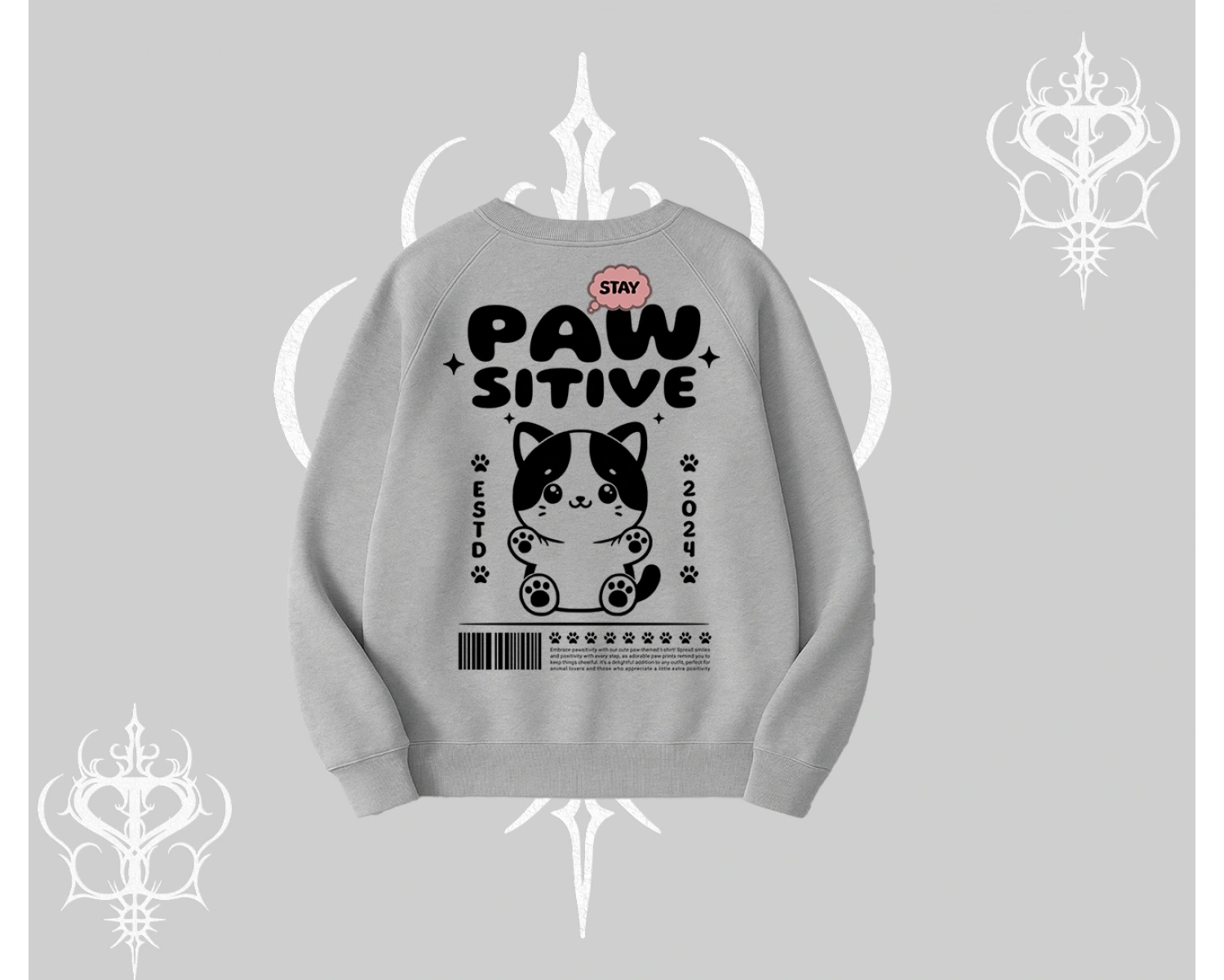 Paw Sitive Kedi Arka Baskılı Biskilet Sweatshirt